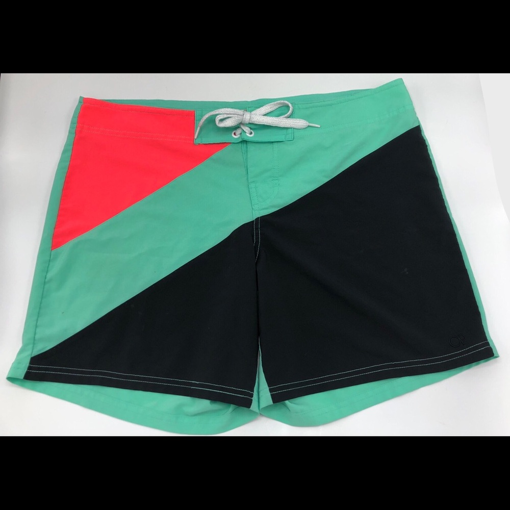 OP Women's Juniors Swim Shorts Size Large 11-13 Teal Black Neon Pink